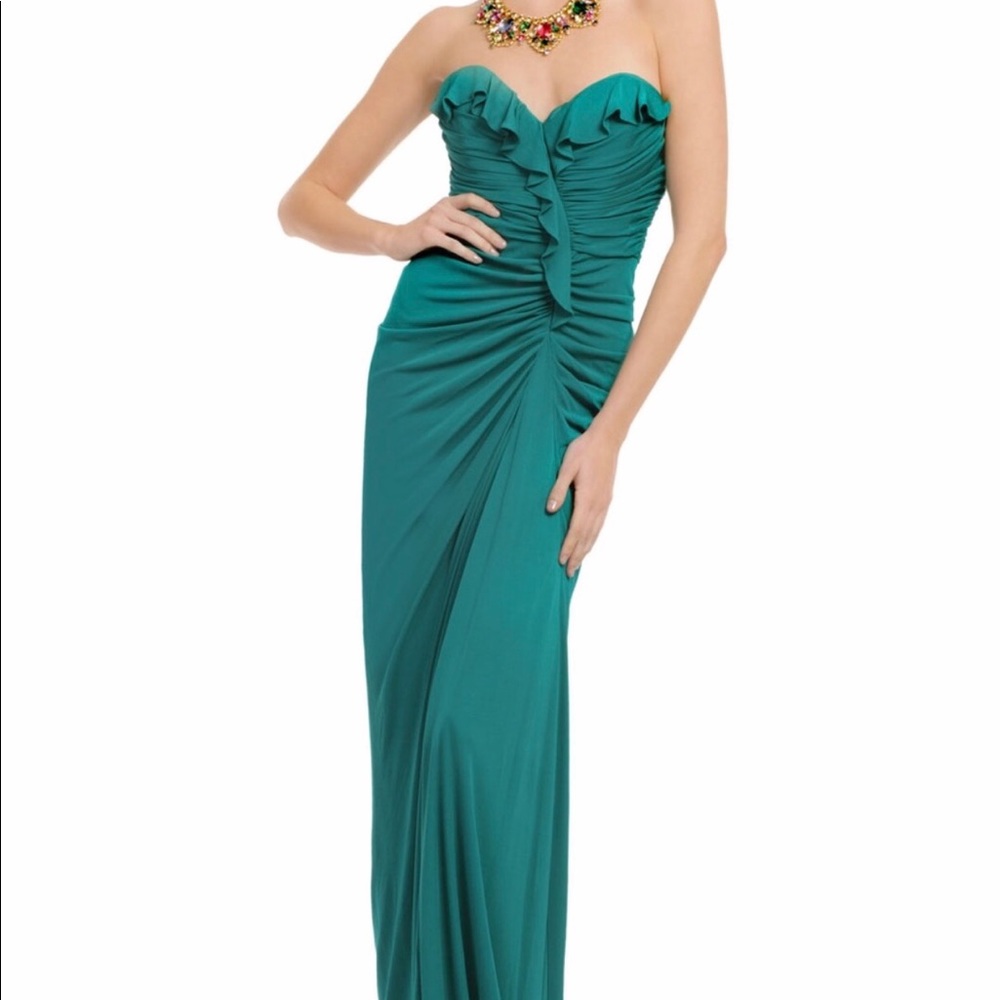 Teal Green Strapless Ruched Wiggle Gown Dress XS